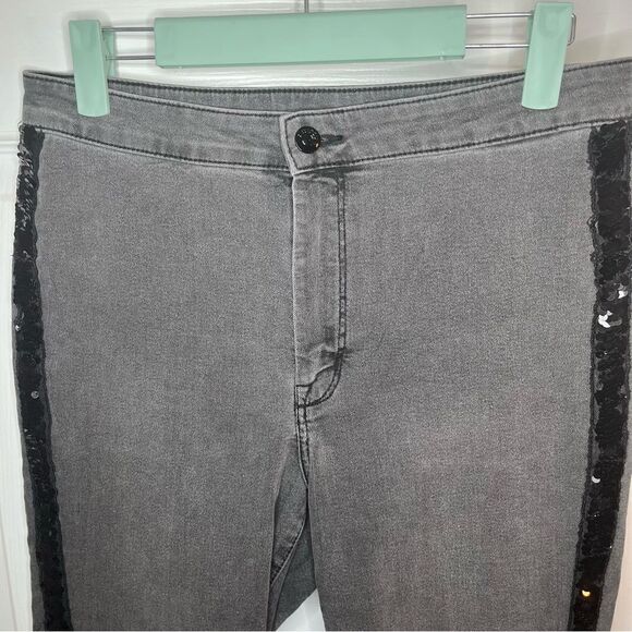 H&M Divided Sequin Tuxedo Stripe Slim High Waist Skinny Jeans Dark Grey 8 - Picture 6 of 12